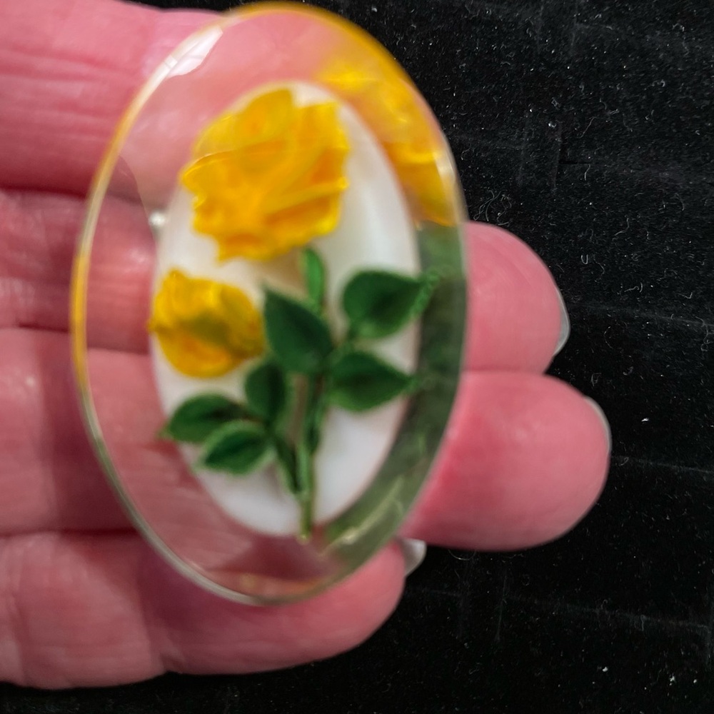 Vintage Yellow Rose Brooch Lucite